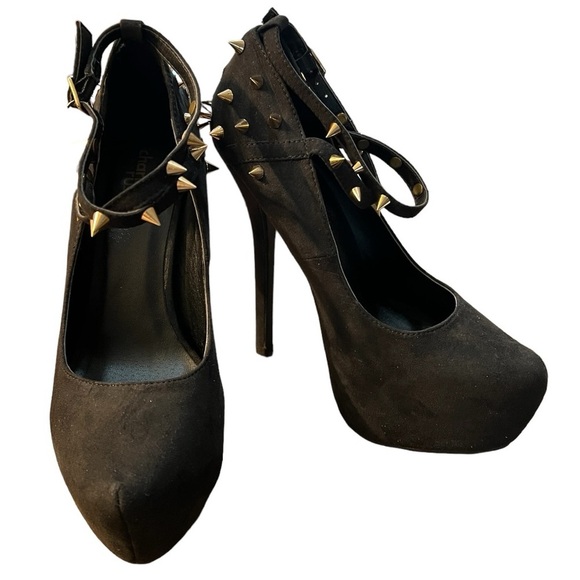 Charlotte Russe Spike Platform Stiletto Goth CrossStrap Vegan Suede Shoes Size 7 - Picture 3 of 14
